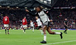 Alex Iwobi scoring against Manchester United